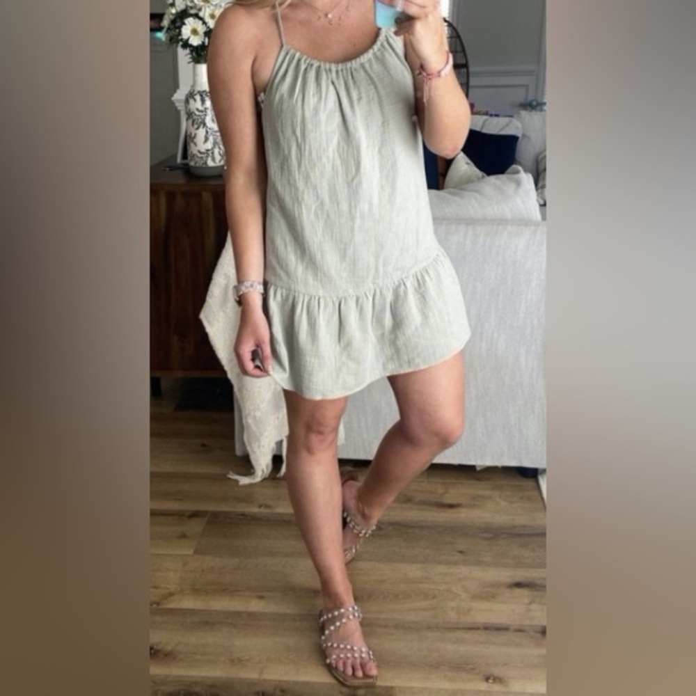 EXHILARATION | GREEN LINEN TOP COVERUP